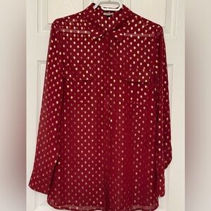 Tristan Red/Gold polka dots sheer long-sleeved blouse, size L